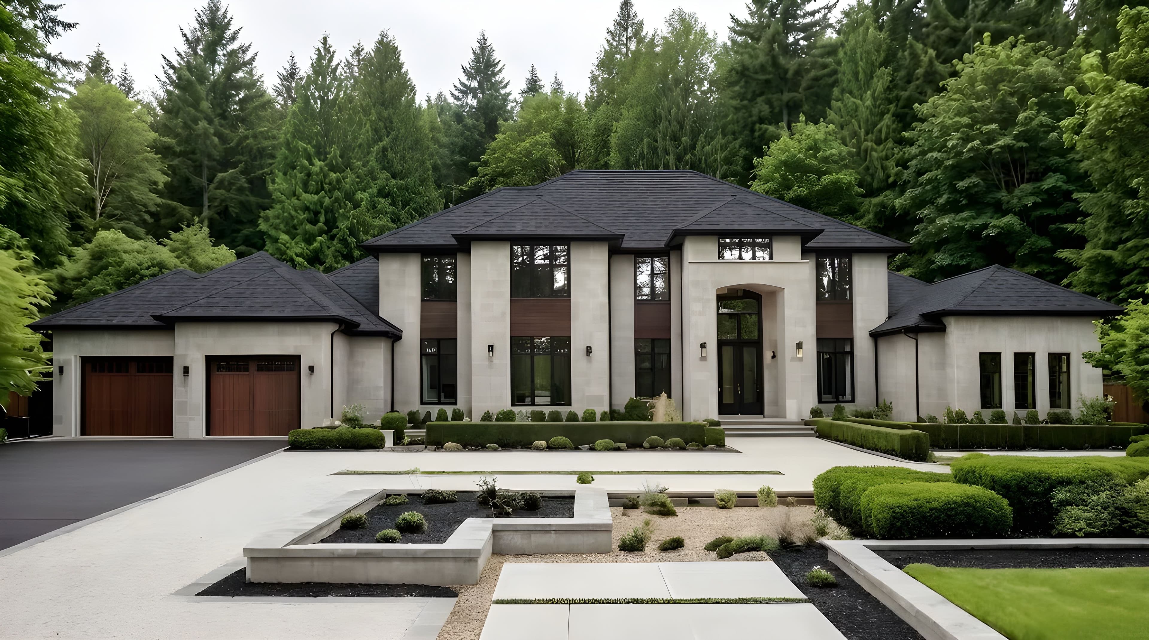 AriaLux Homes - grand white-stone estate with reflecting pool